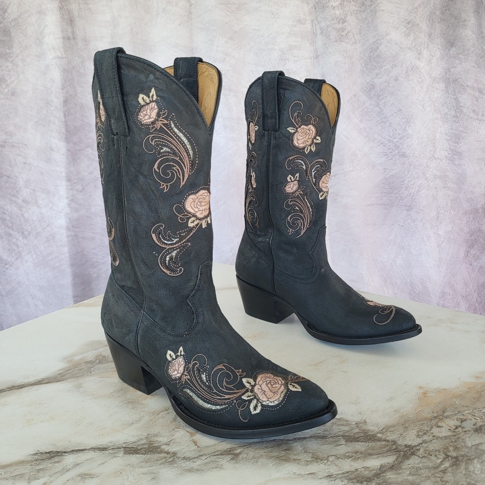 Shyanne Grazia Flower Western Cowboy Boots Black Size 6.5 M Women's Floral